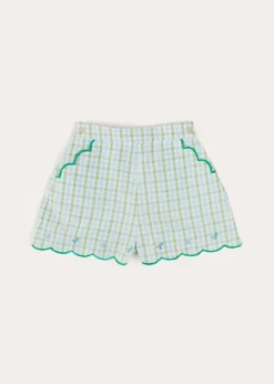 Skirts & Shorts | Pepa London Maxwell Gingham Scallop Trim Embroidered Shorts in Green (18mths-10yrs)