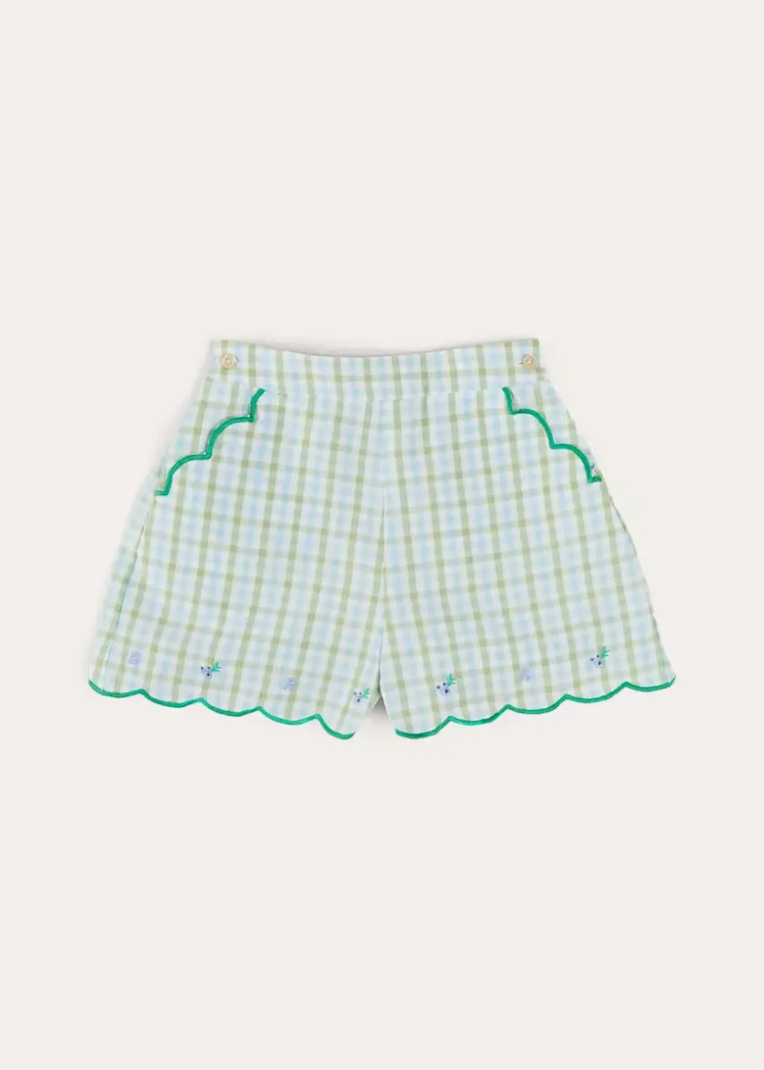 Skirts & Shorts | Pepa London Maxwell Gingham Scallop Trim Embroidered Shorts in Green (18mths-10yrs)