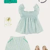 Lookbooks | Pepa London Maxwell Gingham Smock Detail Blouse in Green (5-10yrs) | Maxwell Gingham Scallop Trim Embroidered Shorts in Green (18mths-10yrs) | Floral Openwork Cotton Cardigan in Green (2-10yrs) | Leather Woven Detail Sandals in Beige (24-35EU) | Navy Linen Big Bow Hairband | Flower Fairies of the Spring Book in White