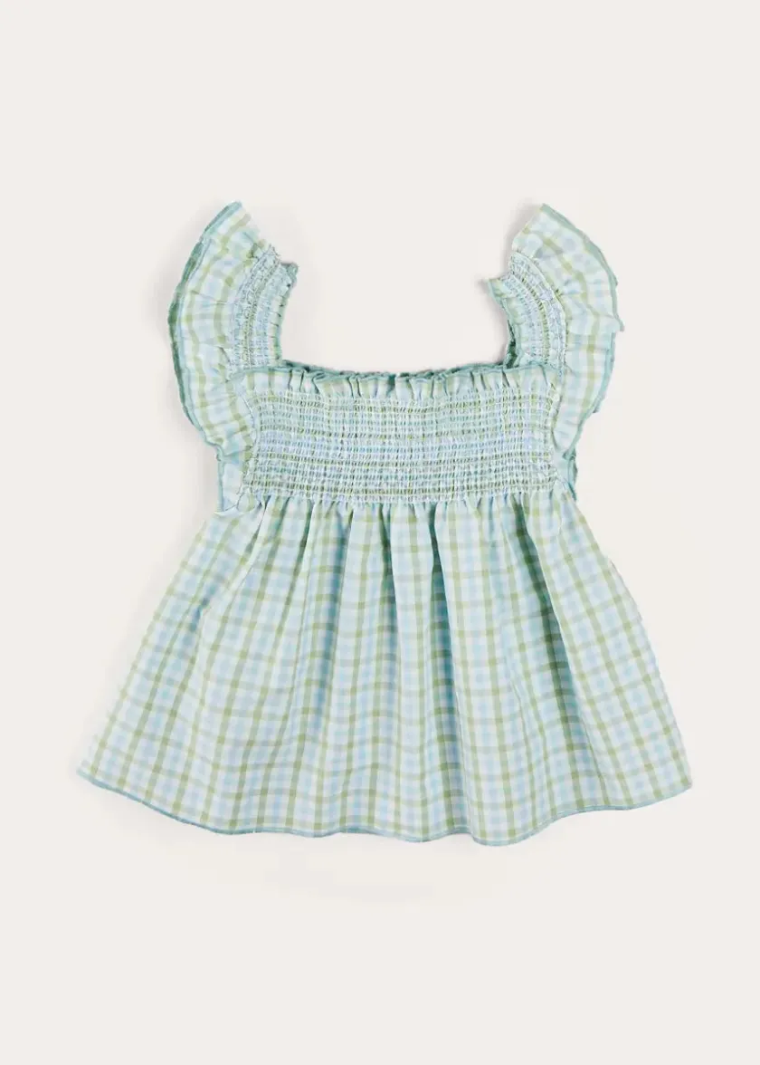 Tops & Blouses | Pepa London Maxwell Gingham Smock Detail Blouse in Green (5-10yrs)