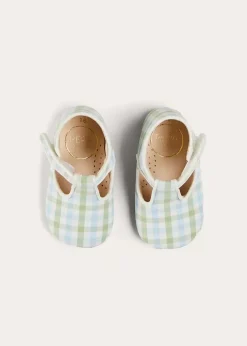 T-bars | T-bar Shoes | Pepa London Maxwell Gingham T-Bar Pram Shoes in Green (17-20EU)