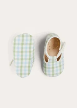 T-bars | T-bar Shoes | Pepa London Maxwell Gingham T-Bar Pram Shoes in Green (17-20EU)