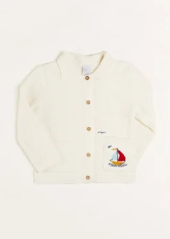 Knitwear & Cardigans | Pepa London Nautical Boat Embroidery Polo Collar Cardigan in Cream (12mths-6yrs)