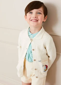Knitwear & Cardigans | Pepa London Nautical Boat Embroidery Polo Collar Cardigan in Cream (12mths-6yrs)