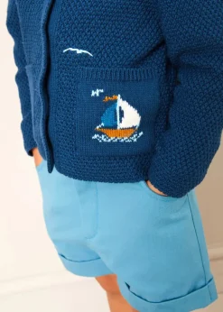 Knitwear & Cardigans | Pepa London Nautical Boat Embroidery Polo Collar Cardigan in Blue (12mths-6yrs)