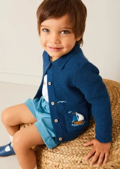 Knitwear & Cardigans | Pepa London Nautical Boat Embroidery Polo Collar Cardigan in Blue (12mths-6yrs)