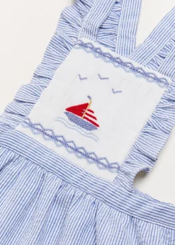 Skirts & Shorts | Dresses | Pepa London Nautical Striped Boat Embroidered Skirt with Braces in Blue (18mths-4yrs)