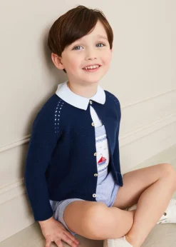 Shorts & Trousers | Dungarees & Rompers | Pepa London Nautical Striped Boat Embroidery Short Dungarees in Blue (18mths-4yrs)