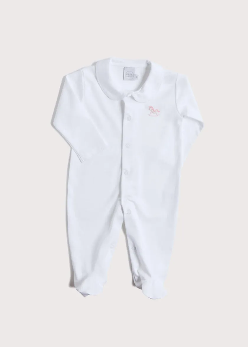 Gifting | All In Ones | Pepa London Newborn All-In-One With Rocking Horse Embroidery In Pink (1-6mths)