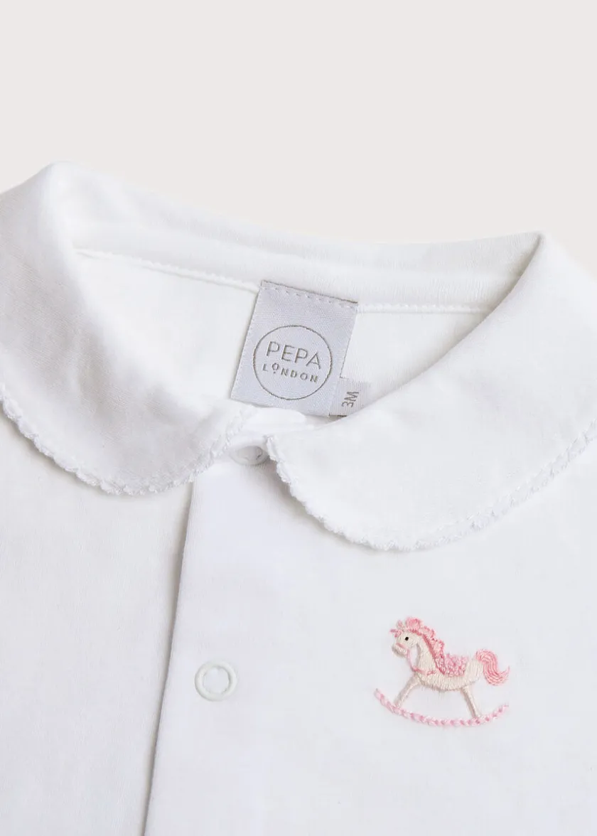 Gifting | All In Ones | Pepa London Newborn All-In-One With Rocking Horse Embroidery In Pink (1-6mths)