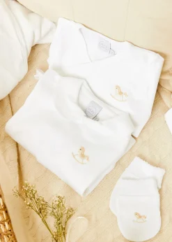 Gifting | All In Ones | Pepa London Newborn All-In-One With Rocking Horse Embroidery In Beige (1-6mths)
