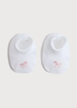 Bonnets & Booties | Bonnets & Booties | Pepa London Newborn Booties With Rocking Horse Embroidery Pink (1-3mths)