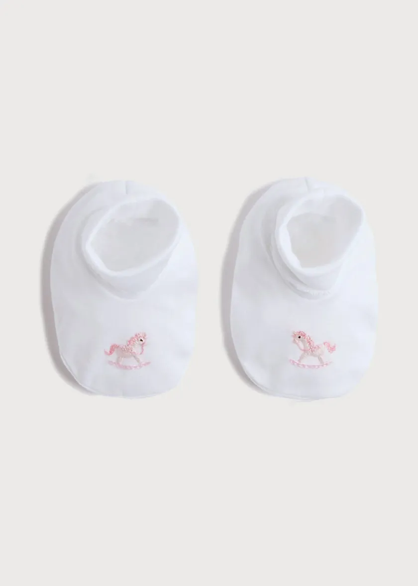 Bonnets & Booties | Bonnets & Booties | Pepa London Newborn Booties With Rocking Horse Embroidery Pink (1-3mths)