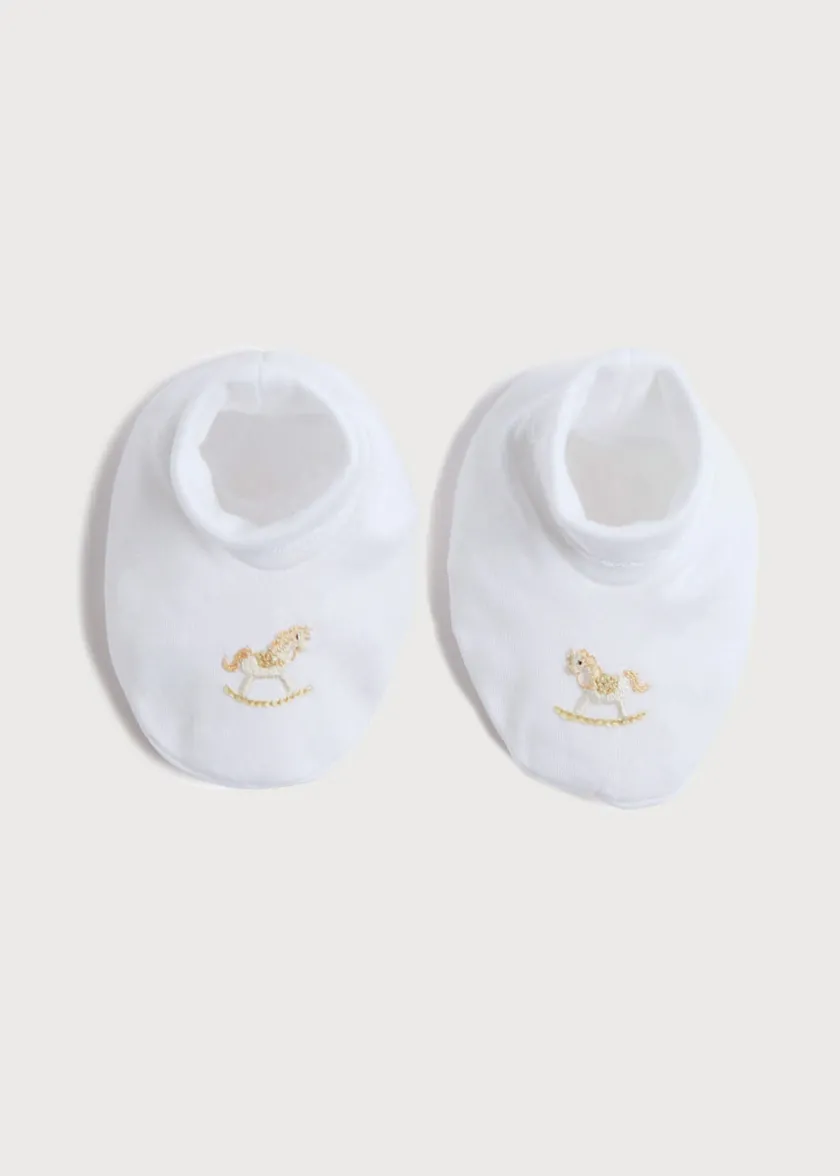 Bonnets & Booties | Gifting | Pepa London Newborn Booties With Rocking Horse Embroidery Beige (1-3mths)