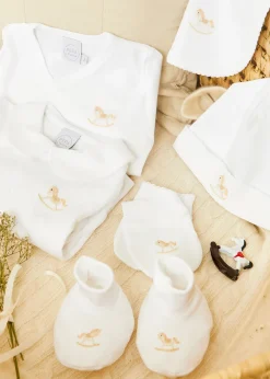 Bonnets & Booties | Gifting | Pepa London Newborn Booties With Rocking Horse Embroidery Beige (1-3mths)