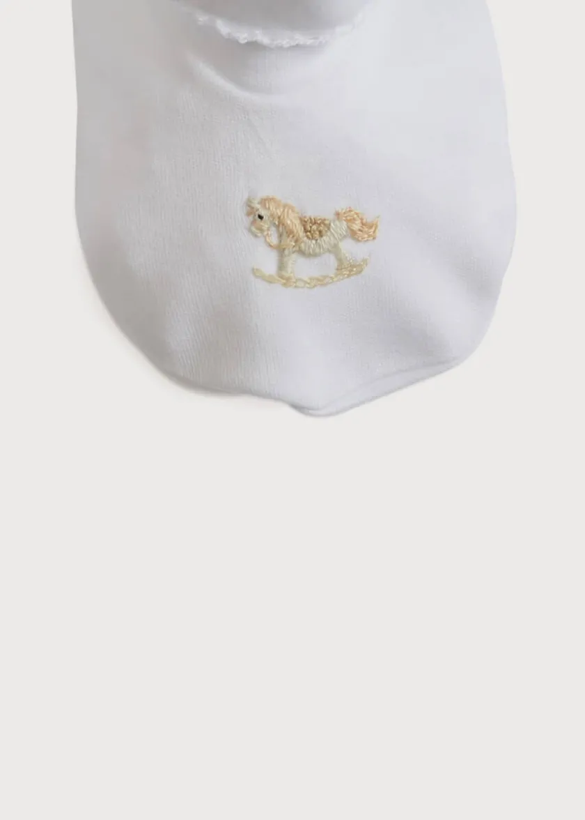 Bonnets & Booties | Gifting | Pepa London Newborn Booties With Rocking Horse Embroidery Beige (1-3mths)