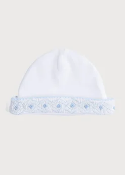 Bonnets & Booties | Bonnets, Booties & Mittens | Pepa London Newborn Hat with Blue Hand Smocked Detail (0-3mths)