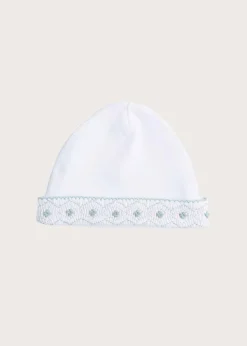 Bonnets & Booties | Bonnets & Booties | Pepa London Newborn Hat with Green Hand Smocked Detail (0-3mths)