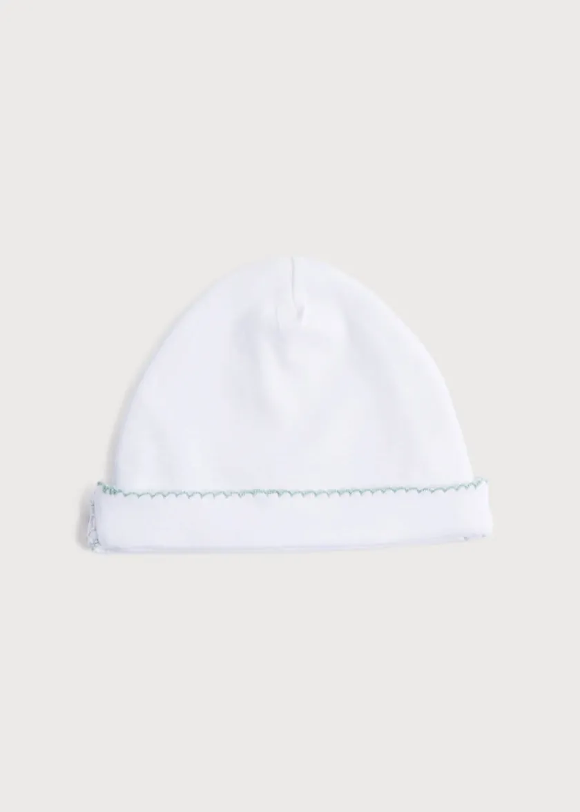 Bonnets & Booties | Bonnets & Booties | Pepa London Newborn Hat with Green Hand Smocked Detail (0-3mths)