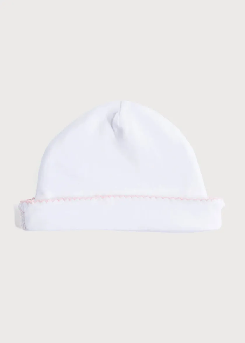 Bonnets & Booties | Bonnets, Booties & Mittens | Pepa London Newborn Hat with Pink Hand Smocked Detail (0-3mths)