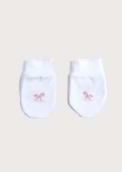 Bonnets, Booties & Mittens | First Outfits | Pepa London Newborn Mittens with Rocking Horse Embroidery Pink (1-3mths)
