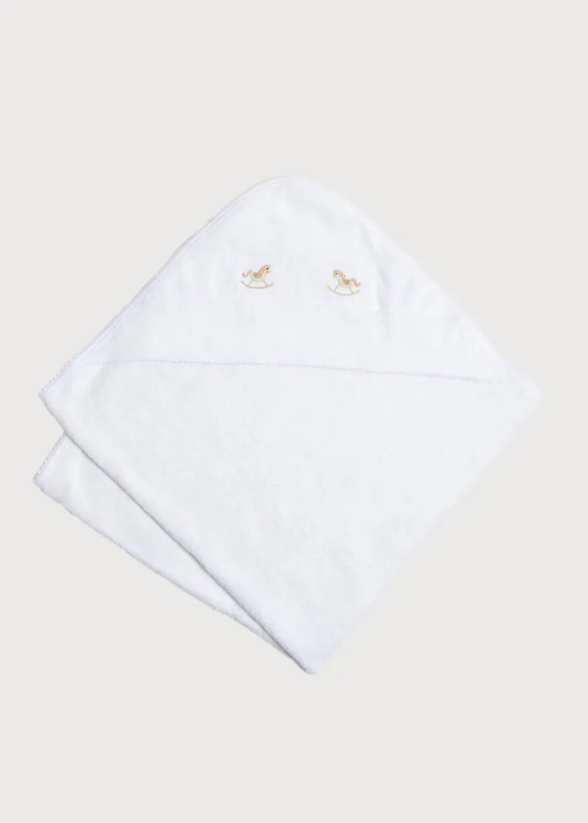 Gifting | Towels, Blankets & Sleeping Bags | Pepa London Newborn Towel with Rocking Horse Embroidery In Beige