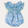 Rompers | Rompers | Pepa London Olivia Floral Smocked Ruffle Collar Sleeveless Romper in Blue (6mths-2yrs)