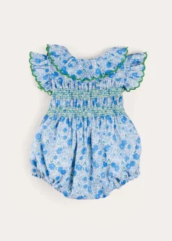 Rompers | Rompers | Pepa London Olivia Floral Smocked Ruffle Collar Sleeveless Romper in Blue (6mths-2yrs)