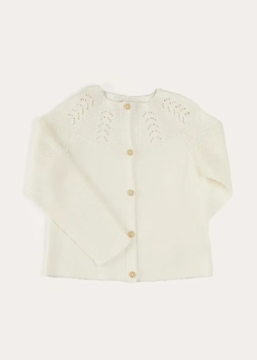 Knitwear & Cardigans | Knitwear & Cardigans | Pepa London Openwork Cotton Cardigan in Cream (6mths-10yrs)