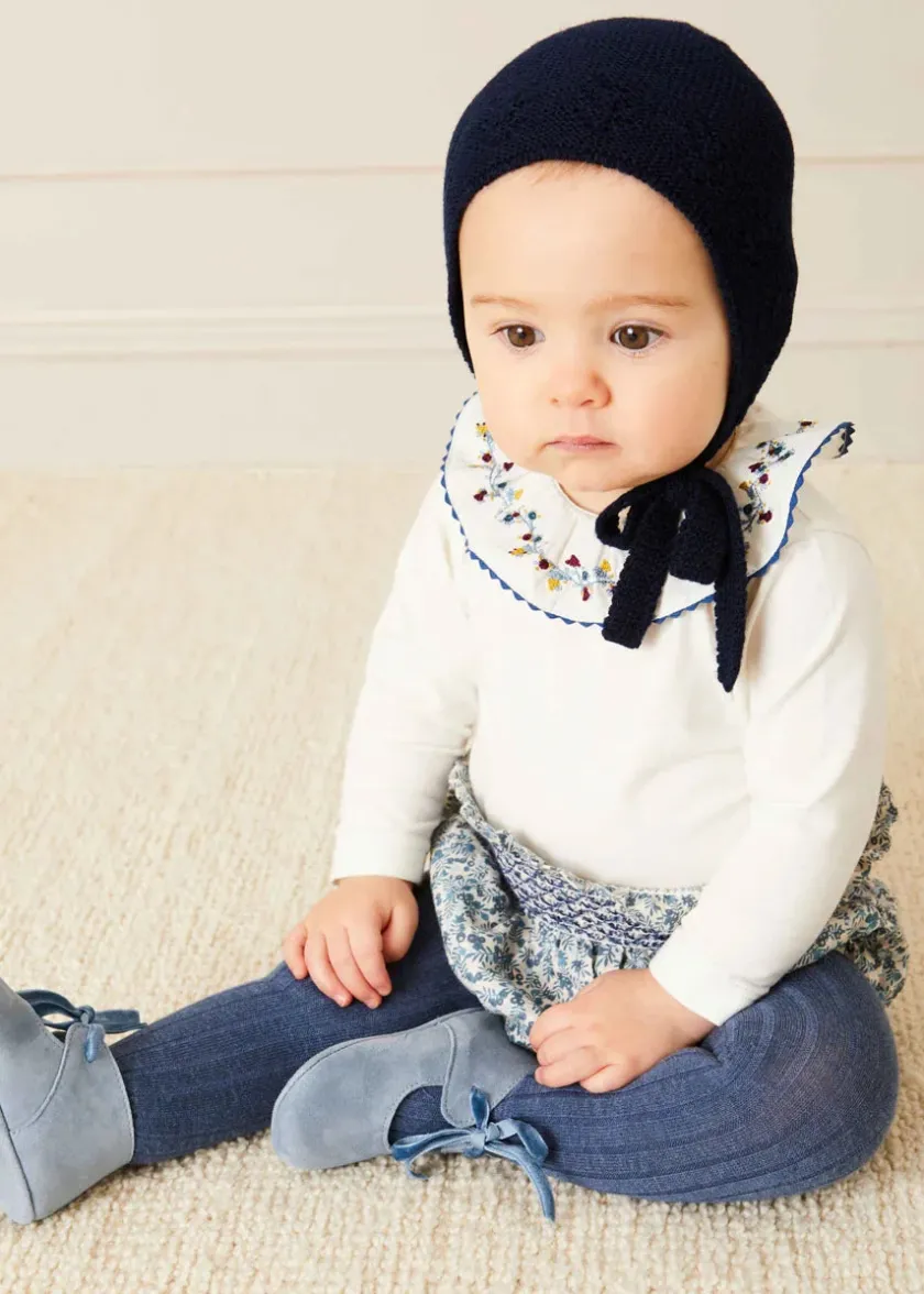 Bonnets & Booties | Knitwear & Cardigans | Pepa London Openwork Knitted Bonnet in Navy (S-L)