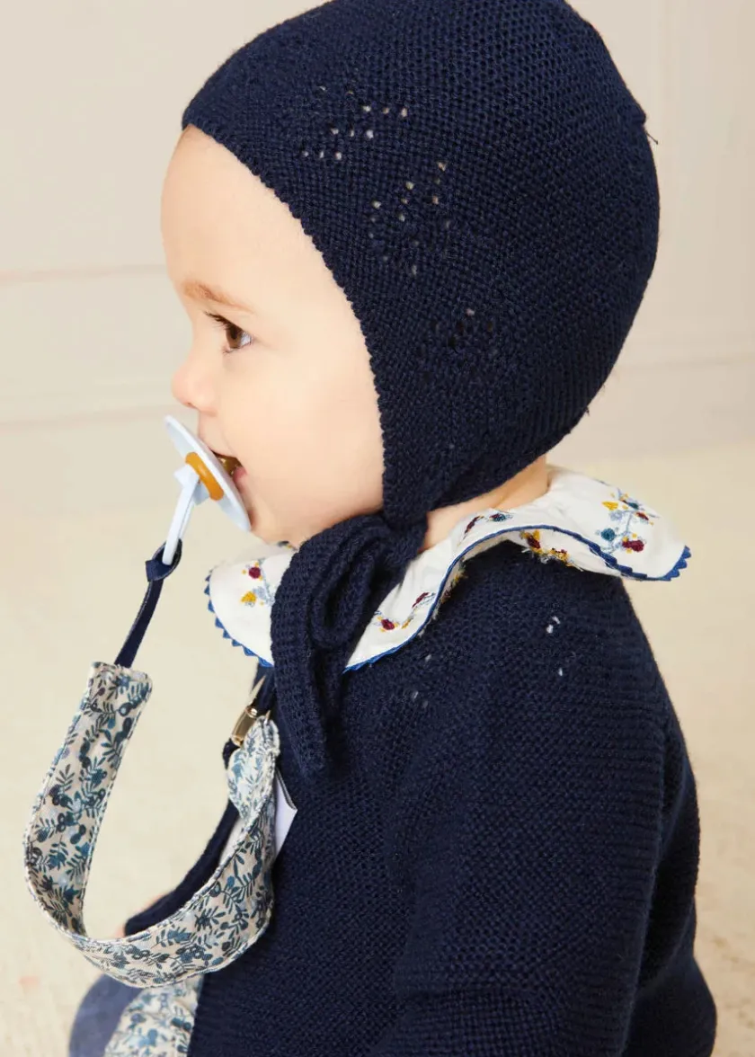 Bonnets & Booties | Knitwear & Cardigans | Pepa London Openwork Knitted Bonnet in Navy (S-L)