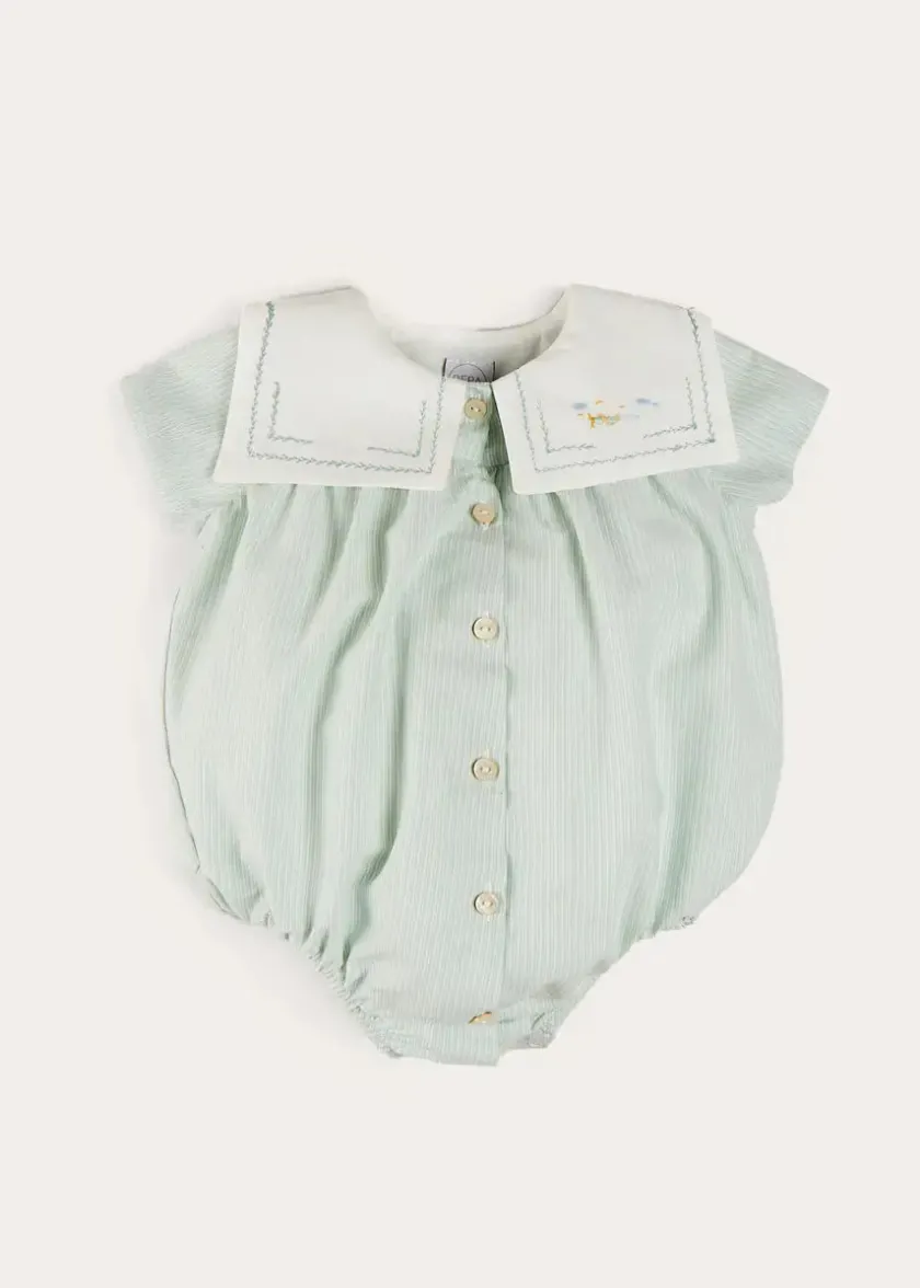 Dungarees & Rompers | Rompers | Pepa London Pembridge Striped Plane Embroidery Short Sleeve Romper in Green (3mths-2yrs)