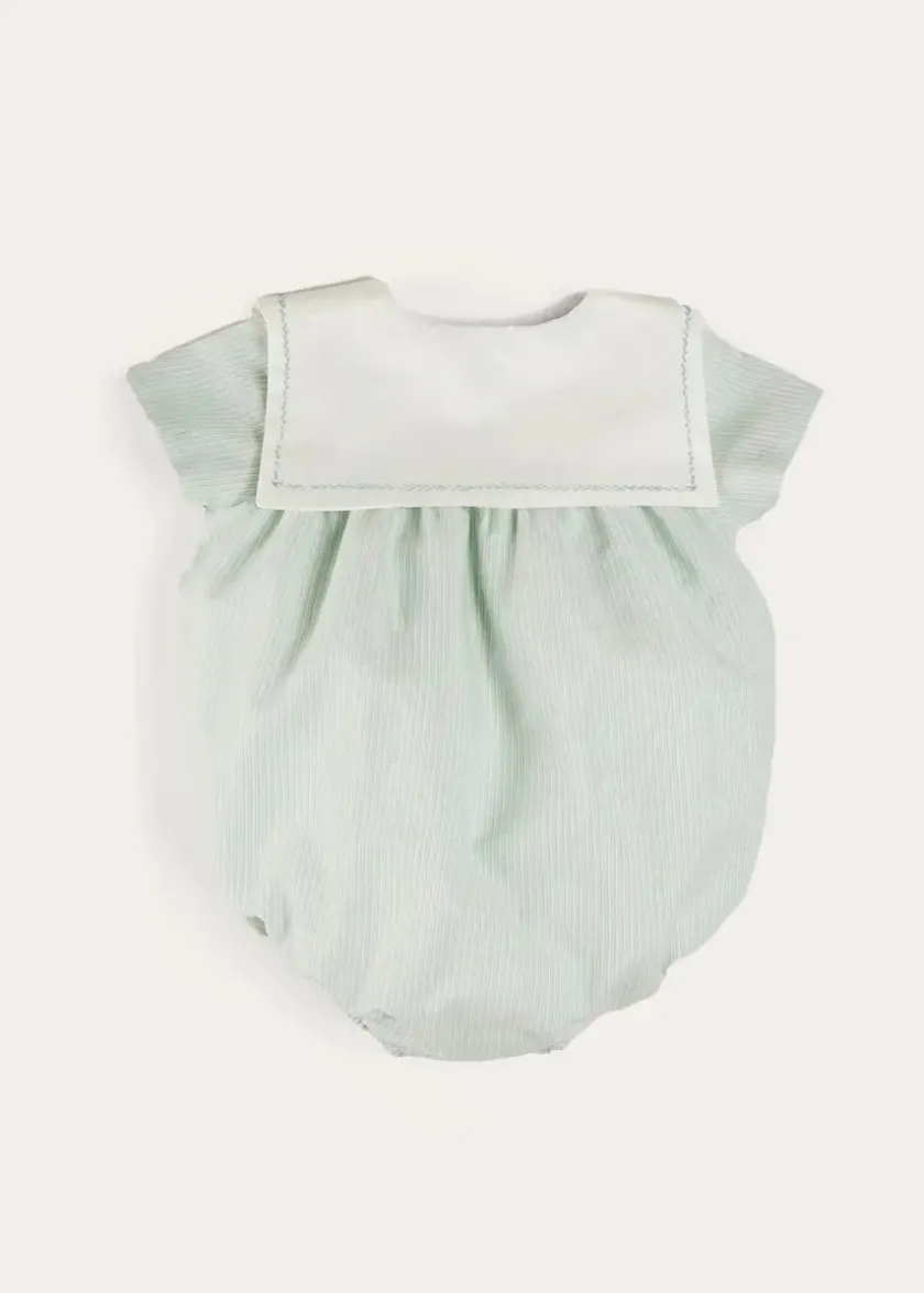 Dungarees & Rompers | Rompers | Pepa London Pembridge Striped Plane Embroidery Short Sleeve Romper in Green (3mths-2yrs)