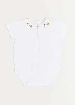Tops & Bodysuits | Bodysuits & Baby Grows | Pepa London Peter Pan Collar Duck Embroidery Short Sleeve Bodysuit in White (3mths-2yrs)