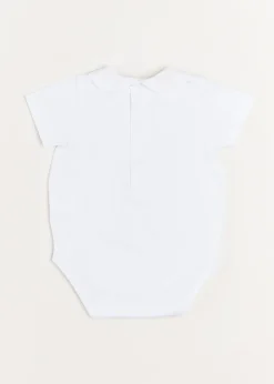 Tops & Bodysuits | Bodysuits & Baby Grows | Pepa London Peter Pan Collar Duck Embroidery Short Sleeve Bodysuit in White (3mths-2yrs)