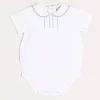 Tops & Bodysuits | Pepa London Peter Pan Collar Embroidered Detail Short Sleeve Bodysuit in Blue (3mths-3yrs)