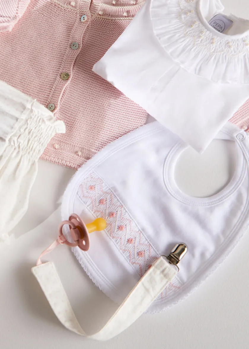 Bibs | Bibs | Pepa London Pink Hand Smocked Bib