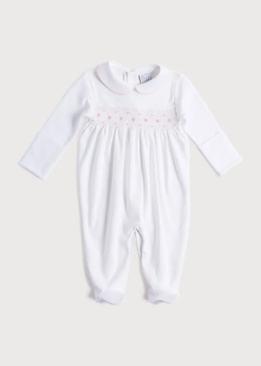Nightwear | Baby Grows | Pepa London Pink Hand Smocked Cotton All-in-One (0-12mths)