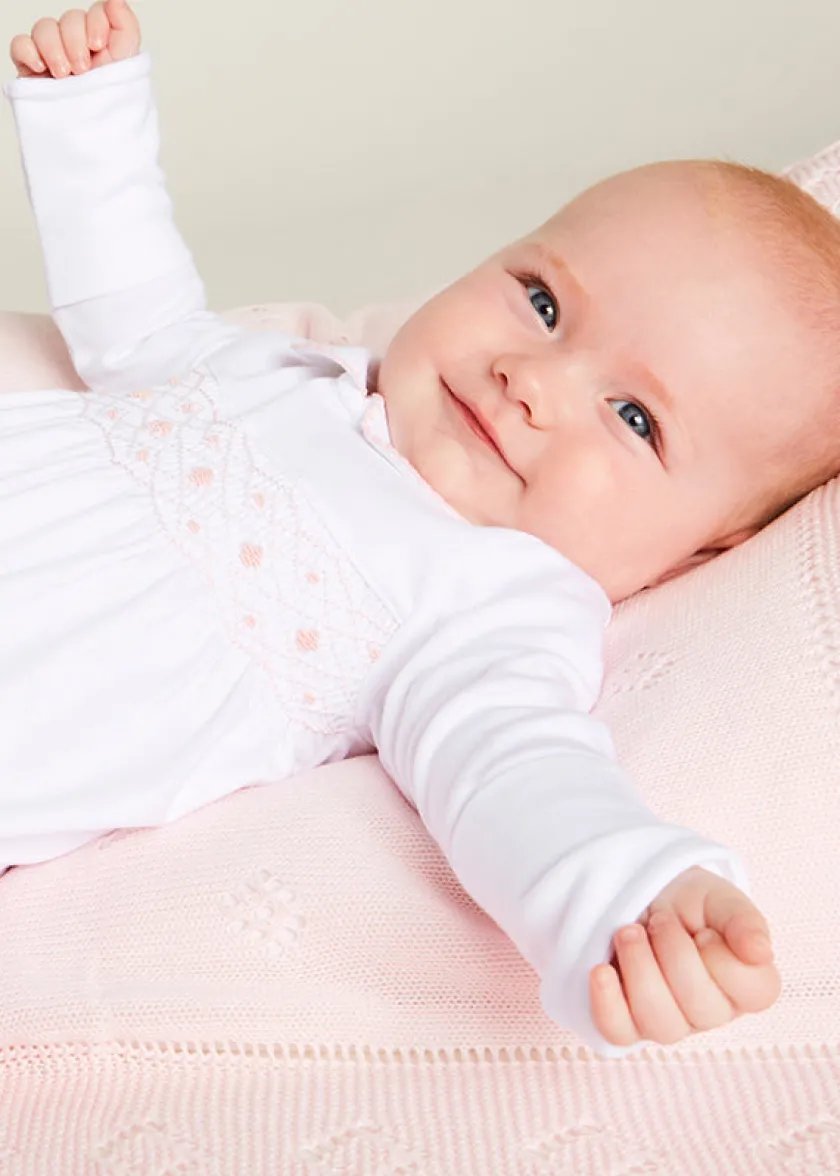 Nightwear | Baby Grows | Pepa London Pink Hand Smocked Cotton All-in-One (0-12mths)