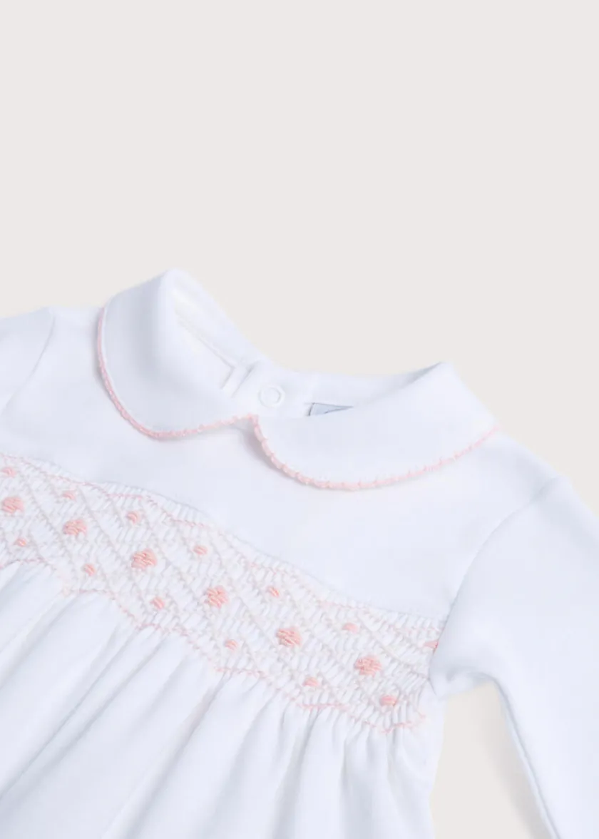 Nightwear | Baby Grows | Pepa London Pink Hand Smocked Cotton All-in-One (0-12mths)