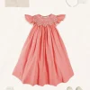 Lookbooks | Pepa London Plain Hand Smocked Sleeveless Dress in Coral (12mths-10yrs) | Plain Cardigan in Cream (6mths-10yrs) | Girls Ivory Leather Mary Jane Shoes (20-34EU) | Traditional Big Bow Tulle Hairband in Ivory | Openwork short socks White (0mths-8yrs)