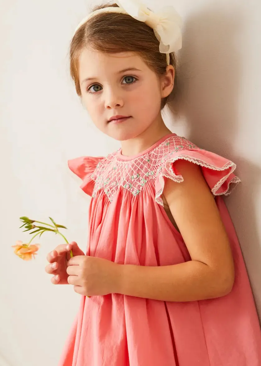 Dresses | Dresses | Pepa London Plain Hand Smocked Sleeveless Dress in Coral (12mths-10yrs)