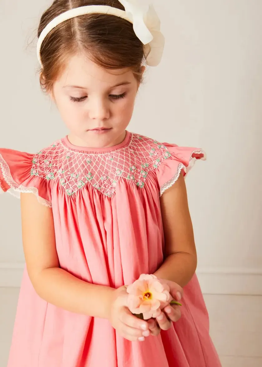 Dresses | Dresses | Pepa London Plain Hand Smocked Sleeveless Dress in Coral (12mths-10yrs)