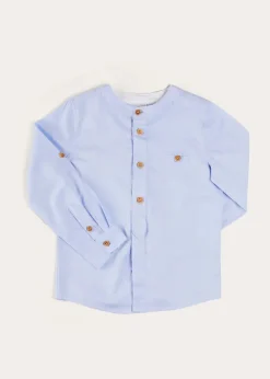 Tops & Shirts | Pepa London Plain Mao Collar Long Sleeve Shirt in Blue (4-10yrs)