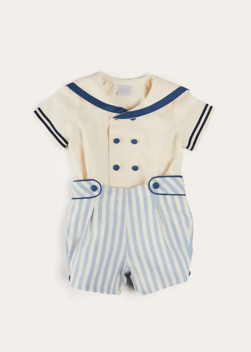 Two-piece Sets | Two-piece Sets | Pepa London Regency Stripe Mariner Collar Two Piece Set With Bloomers in Blue (6mths-3yrs)