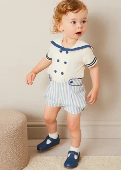 Two-piece Sets | Two-piece Sets | Pepa London Regency Stripe Mariner Collar Two Piece Set With Bloomers in Blue (6mths-3yrs)