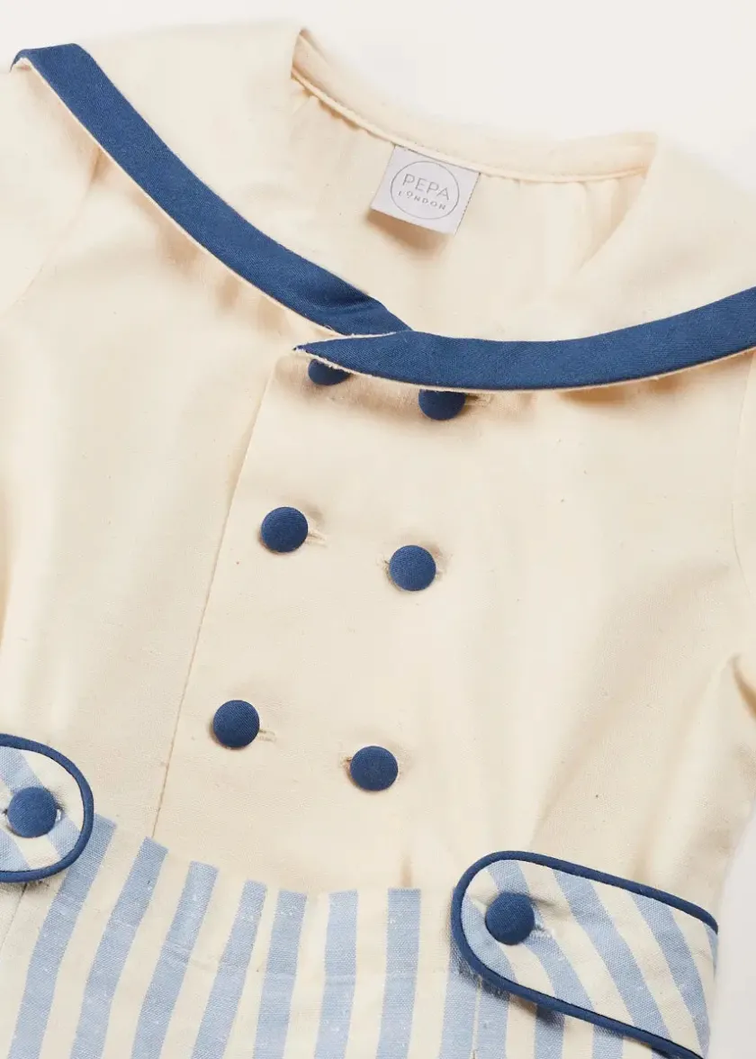Two-piece Sets | Two-piece Sets | Pepa London Regency Stripe Mariner Collar Two Piece Set With Bloomers in Blue (6mths-3yrs)