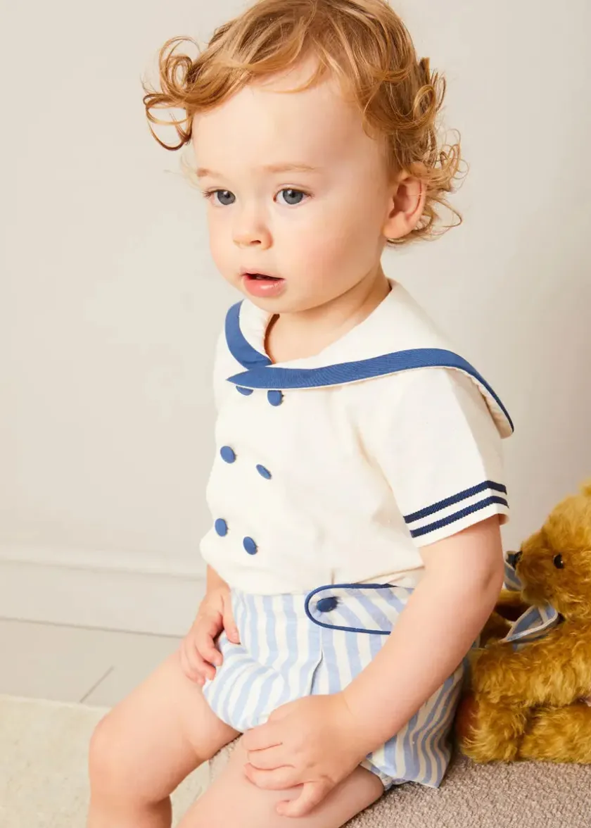 Two-piece Sets | Two-piece Sets | Pepa London Regency Stripe Mariner Collar Two Piece Set With Bloomers in Blue (6mths-3yrs)