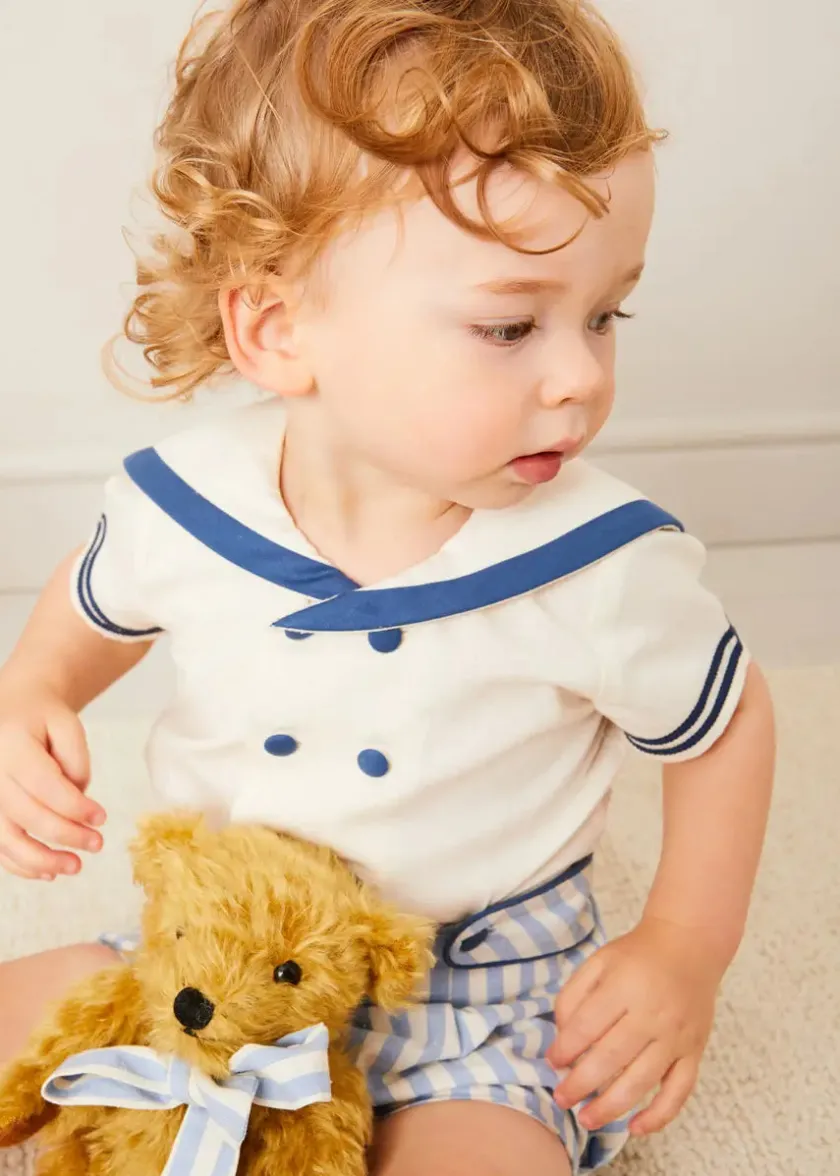 Two-piece Sets | Two-piece Sets | Pepa London Regency Stripe Mariner Collar Two Piece Set With Bloomers in Blue (6mths-3yrs)