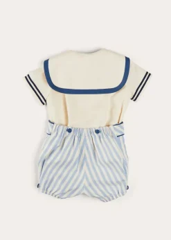 Two-piece Sets | Two-piece Sets | Pepa London Regency Stripe Mariner Collar Two Piece Set With Bloomers in Blue (6mths-3yrs)